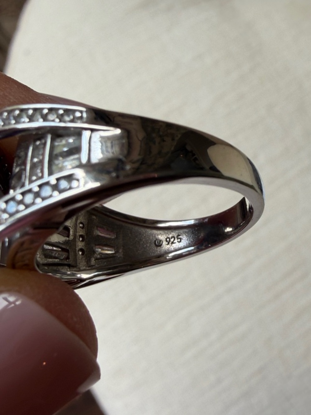 Simulated Sapphire Blue Cocktail Ring in Sterling Silver, Like New. Size 8 - Picture 5 of 6